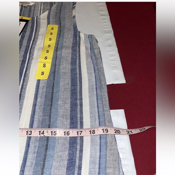 NEW BLUE WHITE LINEN VERTICAL STRIPE Long Dress Pockets Stretchy Beach Summer S - Picture 8 of 12